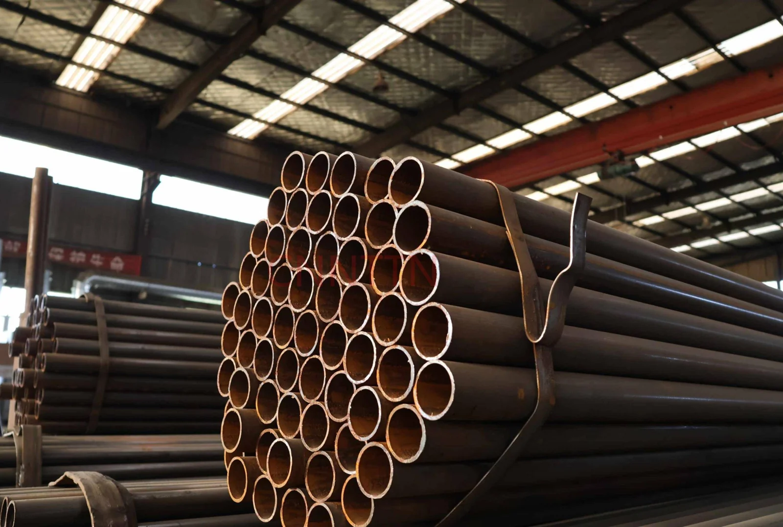 Bundled circular tubes before member fabrication.